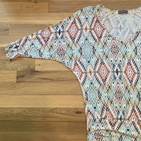 MARKET & Spruce Drop Shoulder 3/4 Sleeve Geometric Print Stretchy Top Women’s XS - Picture 3 of 12